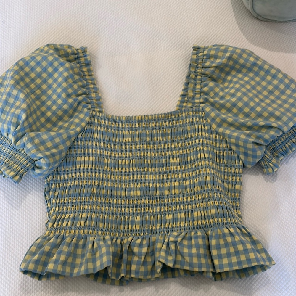 ENGLISH FACTORY smocked blue and yellow top. super cute! Only worn a few times
